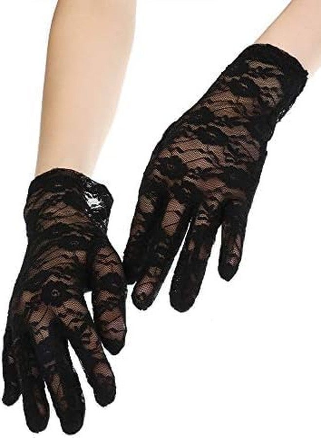 KETKAR Ladies Floral Lace Gloves Vintage Opera loves, Women Short Elegant Lace Gloves for Women Ladies and Girls Evening Wedding_Black - Image 1